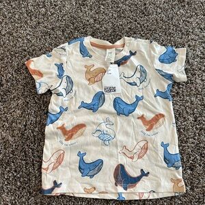 NWT!! 2T Kids Whale Print Short Sleeve Tee - Cream with Blue & Rust Whales